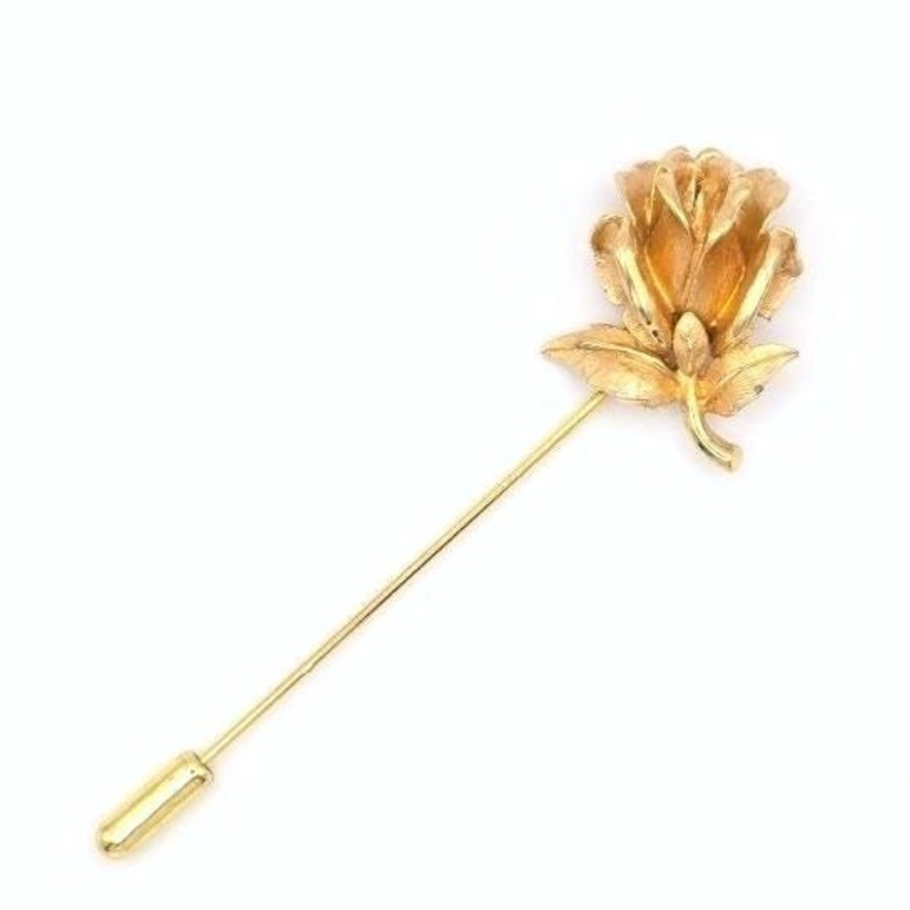 Boucher Rose Pin Brooch Gold Tone Lapel‎ Stick Pin Flower Vintage